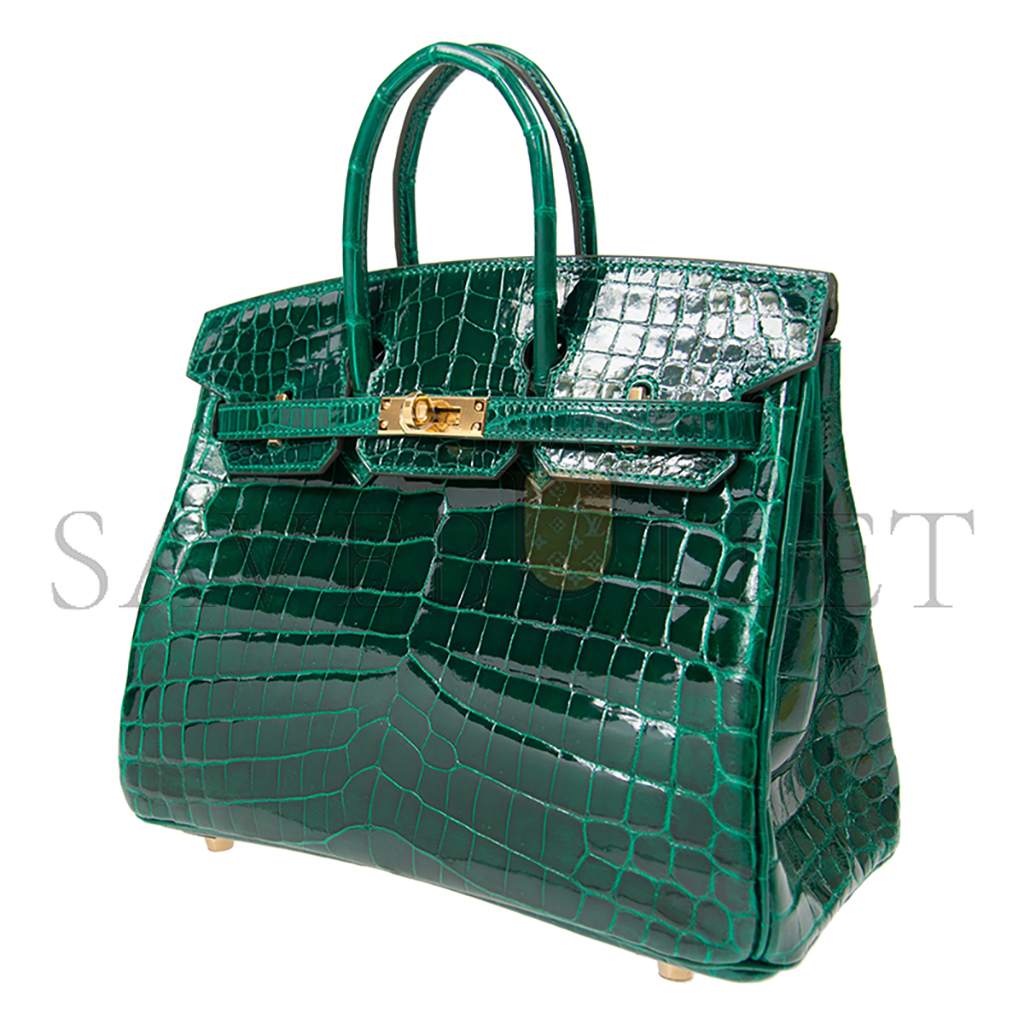 HERMÈS MASTER BIRKIN 25 CROCODILE LEATHER SHINY EMERALD GOLD BUCKLE H041354CK3U (25*20*13cm)